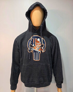 Detroit Tigers Hoodie Mens Large Punisher Skull Baseball Graphic Gemrock MLB
